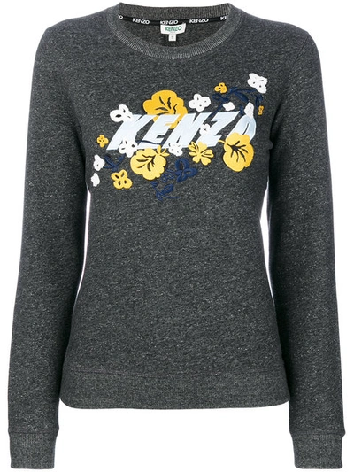 Kenzo Embroidered Cotton Sweatshirt In Grigio