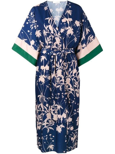 Borgo De Nor Raquel Weed-print Crepe De Chine Kimono Dress In Blue ...