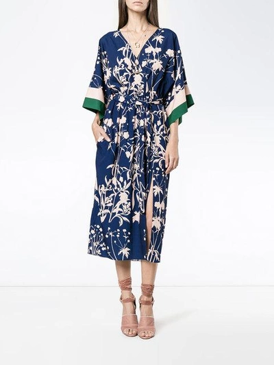 Borgo De Nor Raquel Weed-print Crepe De Chine Kimono Dress In Blue ...