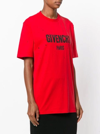 Shop Givenchy Red Distressed Logo T Shirt