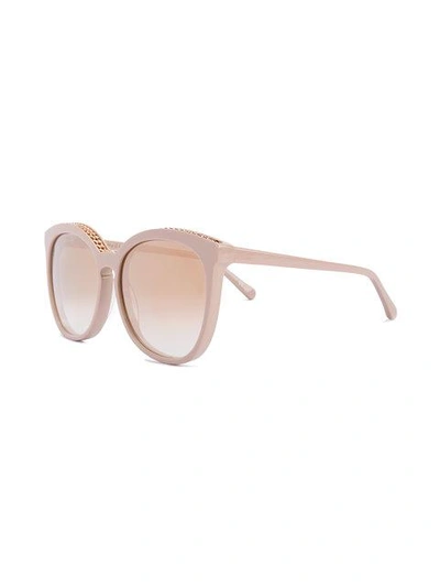 Shop Stella Mccartney Light Pink And Gold Tone Chain Trimmed Sunglasses In Pink/purple