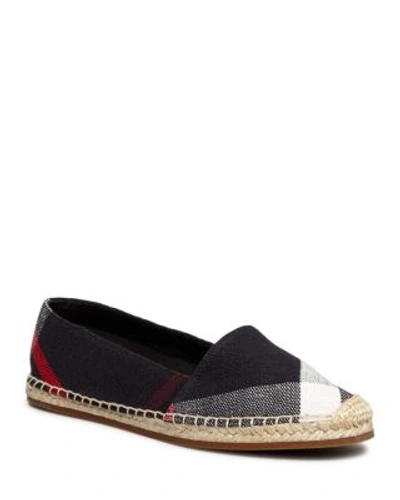 Shop Burberry Women's Hodgeson House Check Espadrille Flats In Navy Check