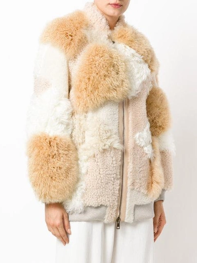 Shop Chloé Patchwork Shearling Jacket In Neutrals