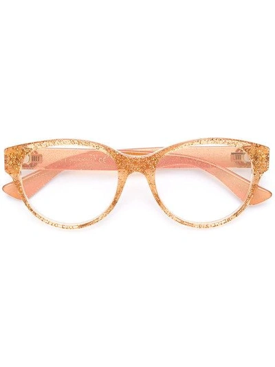 Shop Gucci Transparent Glitter Curved Glasses