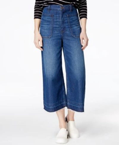 Free People Dawn To Dusk Cotton Cropped Wide-leg Jeans In Light Denim
