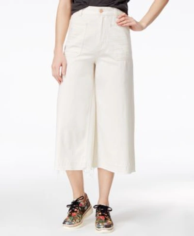 Free People Dawn To Dusk Cotton Cropped Wide-leg Jeans In White