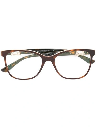 Shop Bulgari Tortoiseshell Effect Glasses - Brown