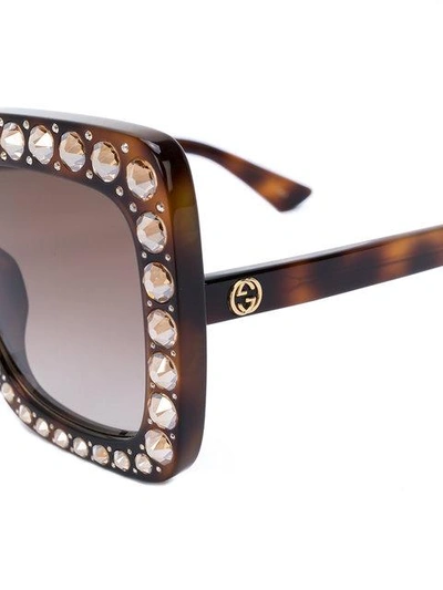 Shop Gucci Eyewear Crystals Applique Sunglasses - Brown