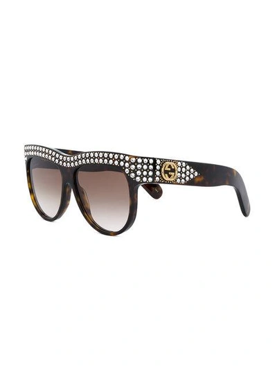 Shop Gucci Eyewear Sonnenbrille Mit Kristallen - Braun