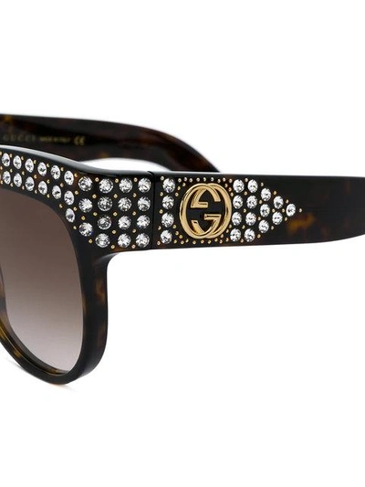 Shop Gucci Eyewear Sonnenbrille Mit Kristallen - Braun