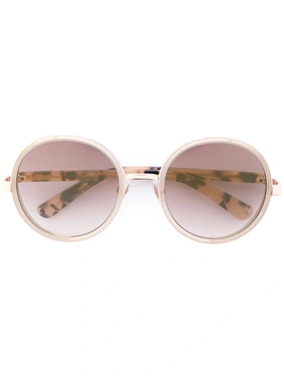 Jimmy Choo Andie Shaded Mirror Gold Acetate Round Framed Sunglasses With Gold Silver Crystal Fabric Detailing A In Enh Brown Shaded Mirror Gold