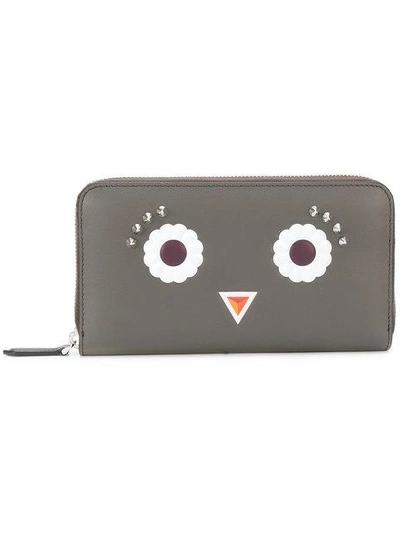 Fendi Faces Leather Zip-around Wallet, Gray/multi In Brown