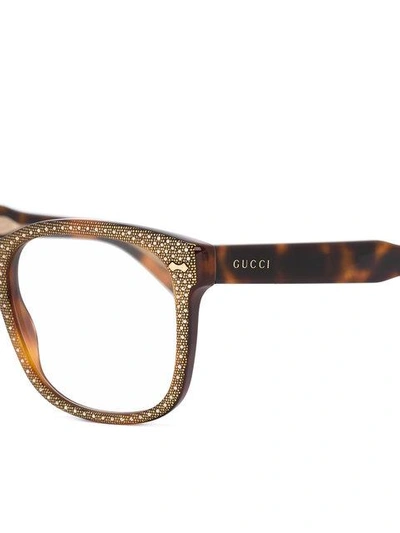 Shop Gucci Square Frame Rhinestone Glasses In Brown