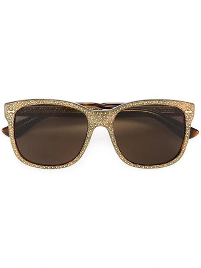 Shop Gucci Square Frame Rhinestone Sunglasses In Brown