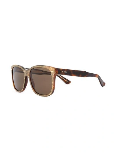 Shop Gucci Square Frame Rhinestone Sunglasses In Brown