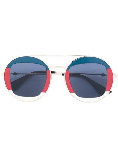 Shop Gucci Sylvie Web Round Metal Sunglasses In Blue