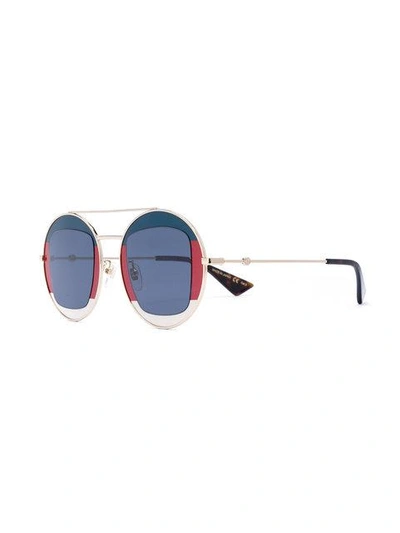 Shop Gucci Sylvie Web Round Metal Sunglasses In Blue