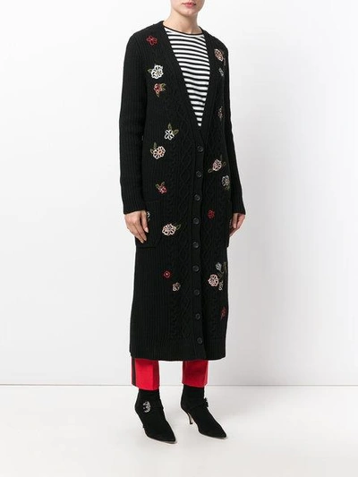 Shop Red Valentino Floral Cable Knit Cardigan - Black