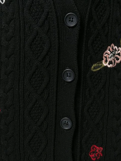 Shop Red Valentino Floral Cable Knit Cardigan - Black