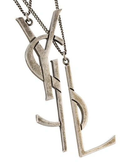 Shop Saint Laurent Layered Logo Necklace - Metallic