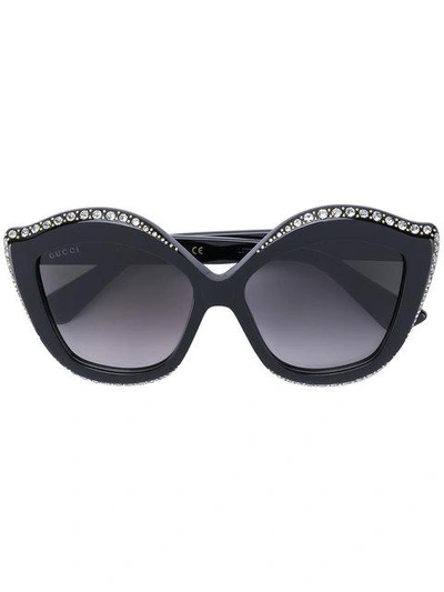 Shop Gucci Crystals Applique Sunglasses In Black