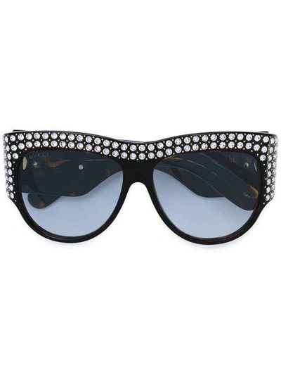 Shop Gucci Oversized Tortoiseshell Embellished Glasses In 001