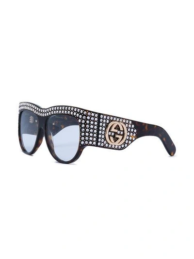 Shop Gucci Oversized Tortoiseshell Embellished Glasses In 001