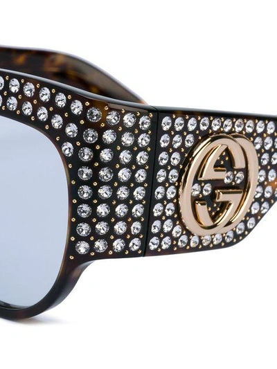 Shop Gucci Oversized Tortoiseshell Embellished Glasses In 001