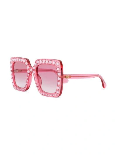 Shop Gucci Eyewear Embellished Oversized Sunglasses - Pink