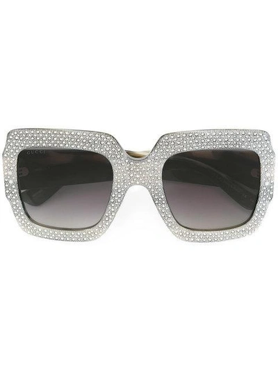 Shop Gucci Eyewear Oversize Crystal Square Sunglasses - Grey
