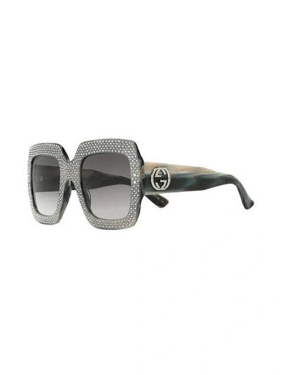 Shop Gucci Eyewear Oversize Crystal Square Sunglasses - Grey