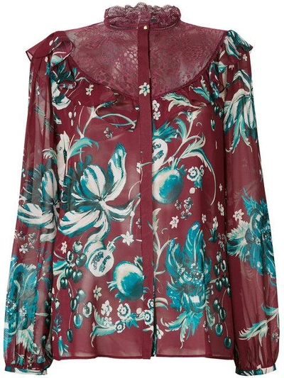 Shop Roberto Cavalli Floral Embroidered Blouse In Red