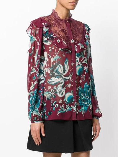 Shop Roberto Cavalli Floral Embroidered Blouse In Red