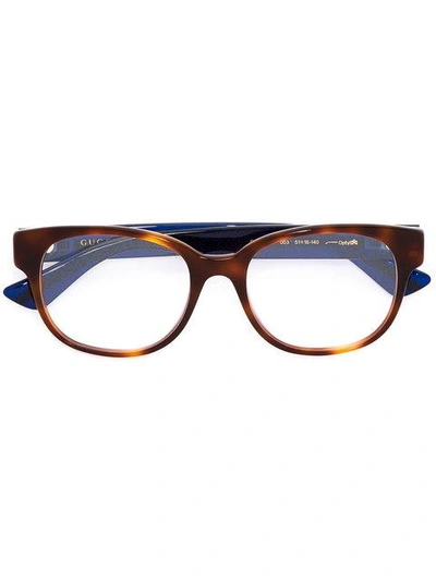 Shop Gucci Tortoiseshell Square Glasses In Blue