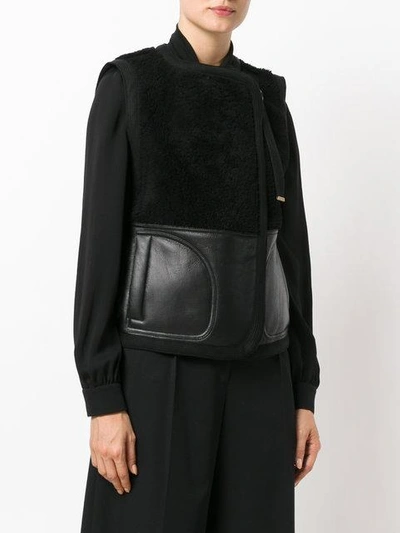 Shop Chloé Shearling Panelled Gilet In Black