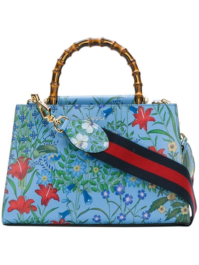 Gucci Nymphaea New Flora Leather Mini Bag In Blue
