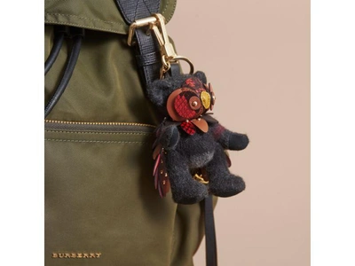 Shop Burberry Thomas Bear In Check Cashmere With Beasts Detail In Charcoal