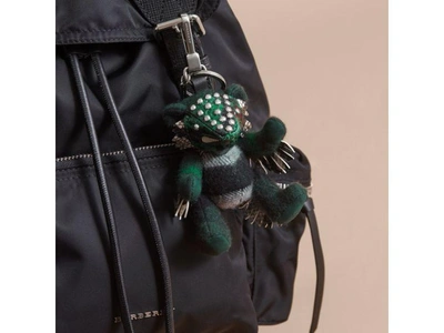 Shop Burberry Thomas Bear In Check Cashmere With Beasts Detail In Dark Forest Green