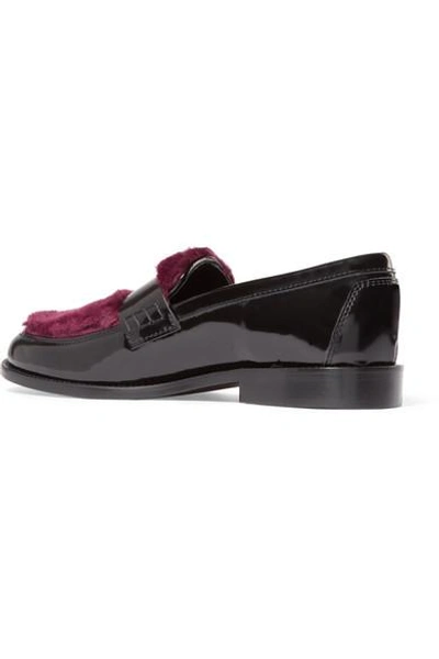Shop Joshua Sanders Last Dance Faux Fur-trimmed Glossed-leather Loafers