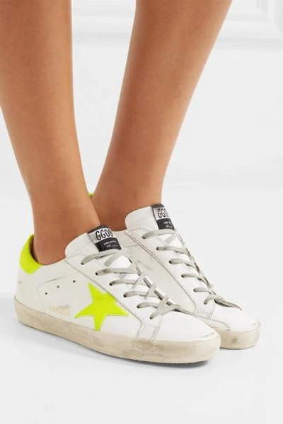 Shop Golden Goose Super Star Distressed Leather Sneakers