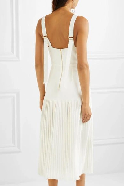 Shop Rebecca Vallance Beltrán Pleated Stretch-crepe Midi Dress In White