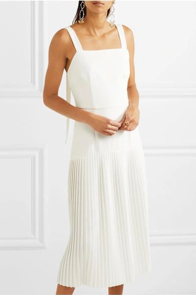 Shop Rebecca Vallance Beltrán Pleated Stretch-crepe Midi Dress In White