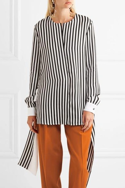 Shop Victoria Victoria Beckham Tie-front Striped Satin-twill Shirt