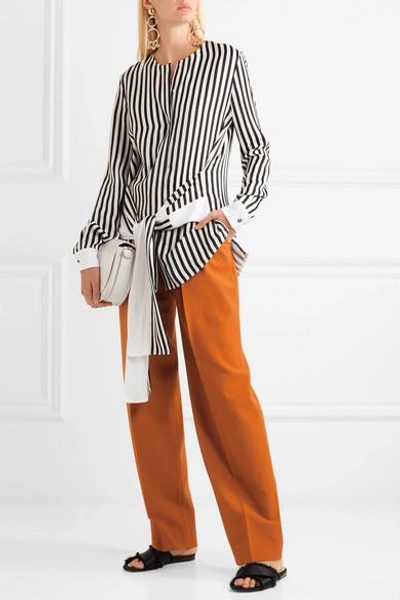 Shop Victoria Victoria Beckham Tie-front Striped Satin-twill Shirt
