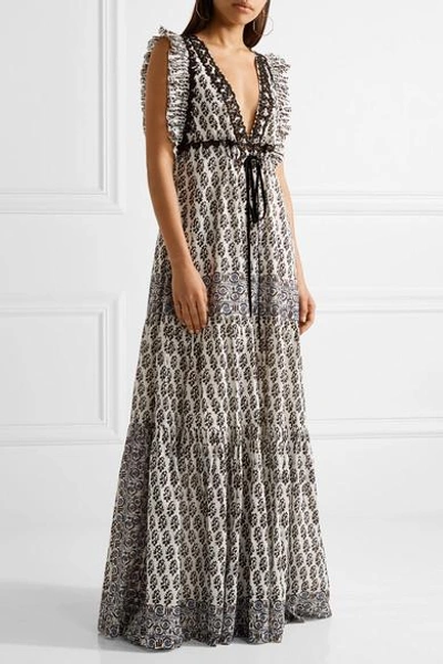 Tory Burch Amita Appliquéd Printed Cotton Maxi Dress In Multi | ModeSens