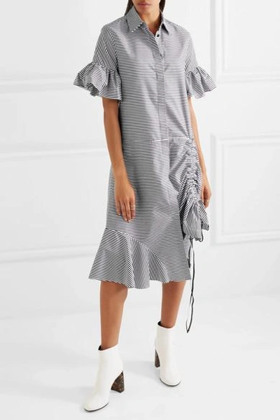 Shop Preen By Thornton Bregazzi Shona Ruffled Striped Cotton Shirt Dress