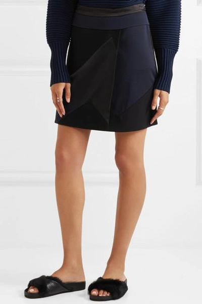 Shop Victoria Victoria Beckham Patchwork Silk-satin, Twill And Wool-crepe Mini Skirt In Black