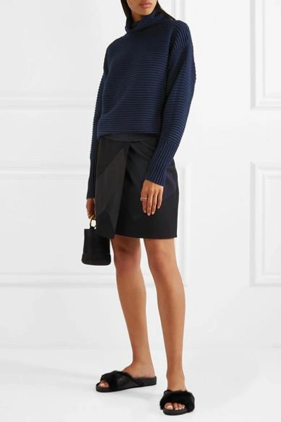 Shop Victoria Victoria Beckham Patchwork Silk-satin, Twill And Wool-crepe Mini Skirt In Black