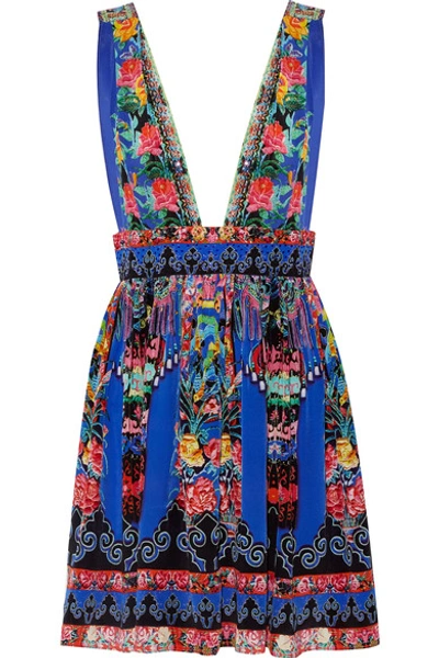 Shop Camilla Chinese Whispers Embellished Printed Silk Crepe De Chine Mini Dress