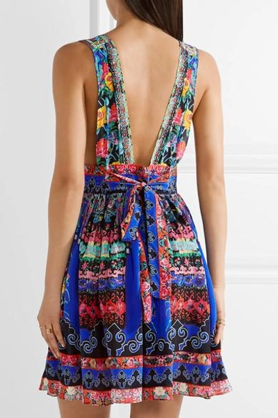 Shop Camilla Chinese Whispers Embellished Printed Silk Crepe De Chine Mini Dress